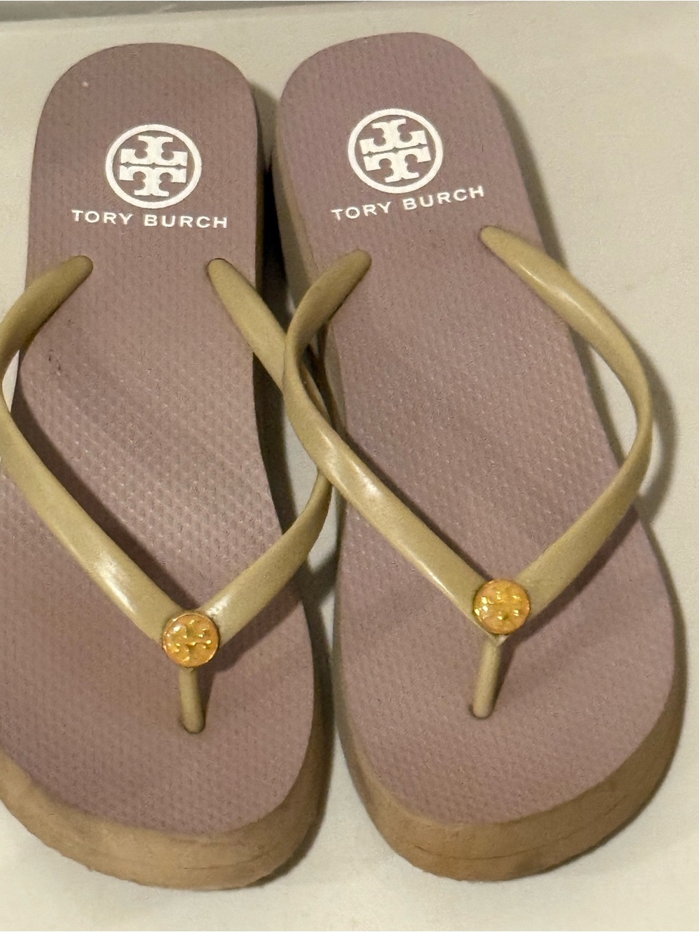 Tory Burch Beige-Strap Pink Tan Footbed Platform Sandals Sz 7 M - Picture 2 of 7